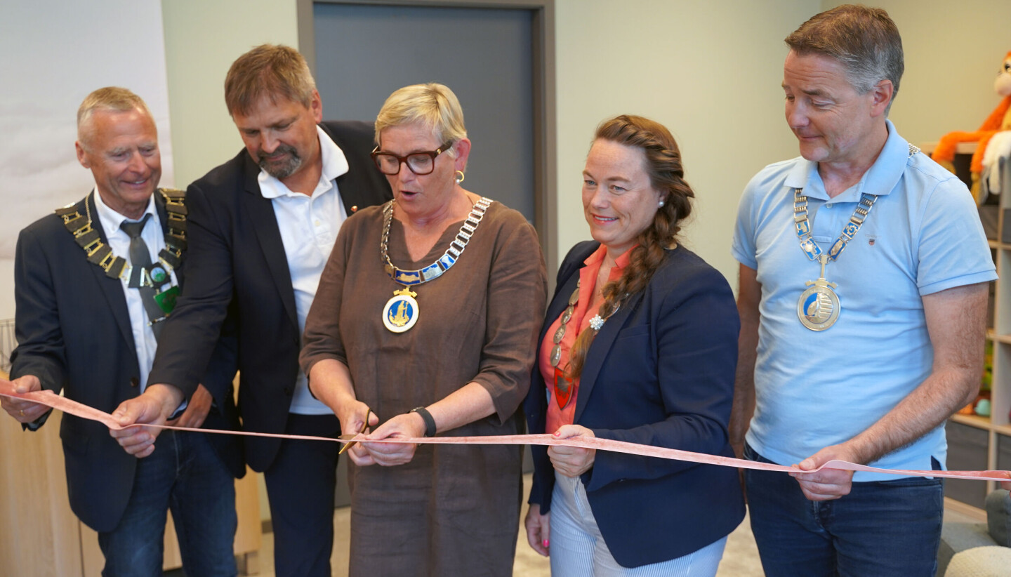 F.v: Frode Revhaug (ordfører i Frosta), Jens Arne Kvello (ordfører i Tydal ), Eli Arnstad (ordfører i Stjørdal), Kari Anita Furunes (ordfører i Meråker) og Ole Morten Balstad (ordfører i Selbu) . Foto: Petter Sevatdal Mollerud