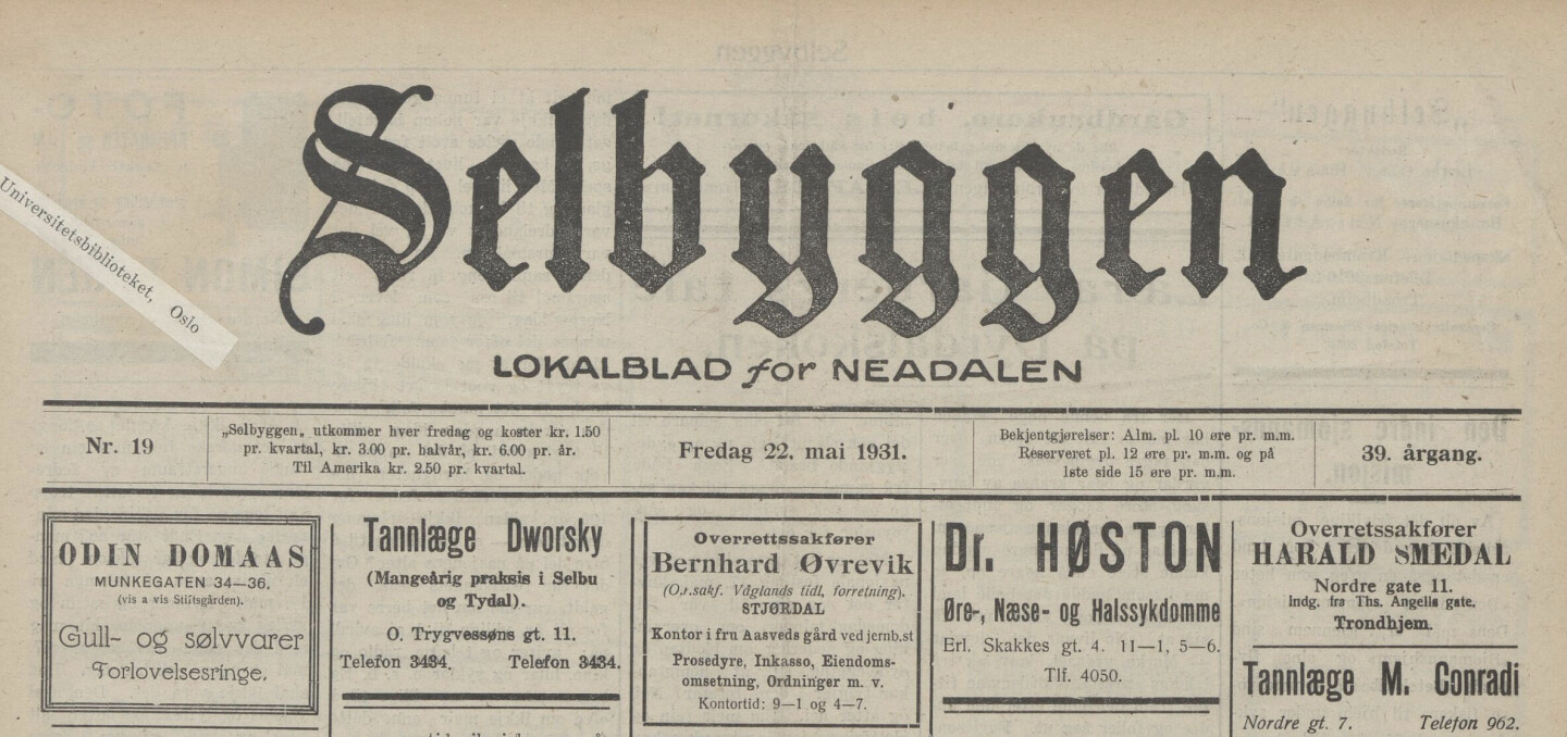 Selbyggen Nr. 19, 1931. Foto: arkivfoto